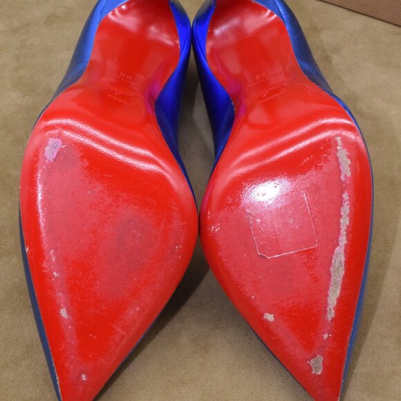 EUC Christian Louboutin Hot Chick 100 Heels Pumps 36 M Blue Metallic Alize 6M - Picture 12 of 16